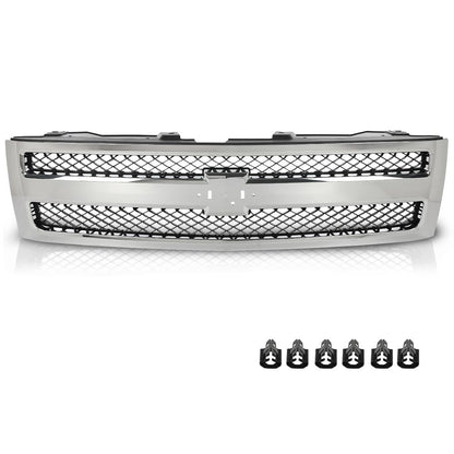 G-PLUS Chrome Truck Grill Compatible with Chevy Silverado 1500 Hybrid 2009-2013/Fit Silverado 1500 XFE 2010-2013/Fit Silverado 1500 LS LT LTZ WT 2007-2013 25810707 19303978 Front Bumper Grille Insert