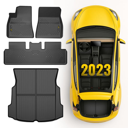G-PLUS 4PCS Cargo Liners Fit Tesla Model 3 2017-2023,1st & 2nd & Truck Bed Mat,All Weather Car Floor Liners Black,Full Cover Protection Interior Accessories