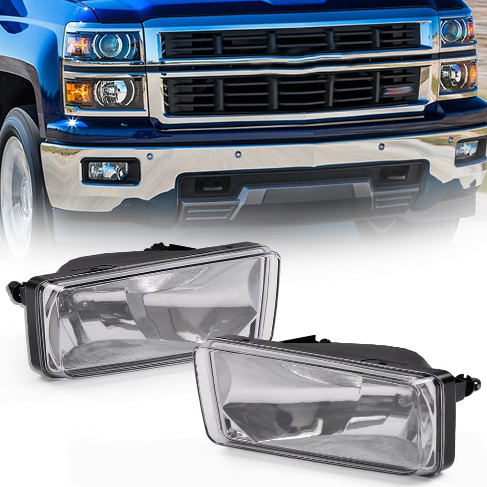 G-PLUS Front Bumper Fog Lights Lamp w/Bulbs & Wire Harness Fit Chevy Silverado/Suburban/Tahoe 2007-2015,Fit Chevy Avalanche 2007-2013,Fit GMC Sierra 2007-2014,Fit GMC Yukon 2010-2014 Clear