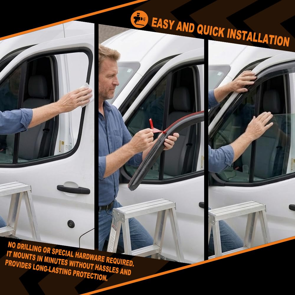 G-PLUS Out-Channel Window Vent Visor Deflectors Tape-On Side Rain Guards Compatible with Ford Transit 2014-2023 2PCS Smoky