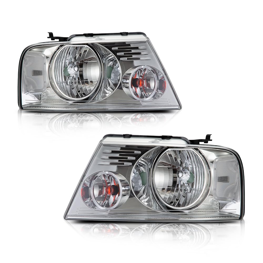 G-PLUS Headlights Assembly, Fit 2004-2008 Ford F150/ 2006-2008 Lincoln Mark Lt(NOT Fit 2004 F150 Heritage/Flareside Beds), Clear Lens Chrome Housing Clear Reflector Bumper Headlamps