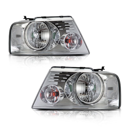 G-PLUS Headlights Assembly, Fit 2004-2008 Ford F150/ 2006-2008 Lincoln Mark Lt(NOT Fit 2004 F150 Heritage/Flareside Beds), Clear Lens Chrome Housing Clear Reflector Bumper Headlamps