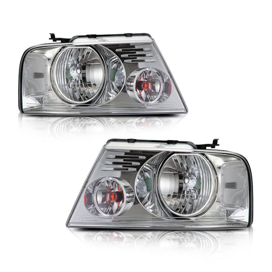 G-PLUS Headlights Assembly, Fit 2004-2008 Ford F150/ 2006-2008 Lincoln Mark Lt(NOT Fit 2004 F150 Heritage/Flareside Beds), Clear Lens Chrome Housing Clear Reflector Bumper Headlamps