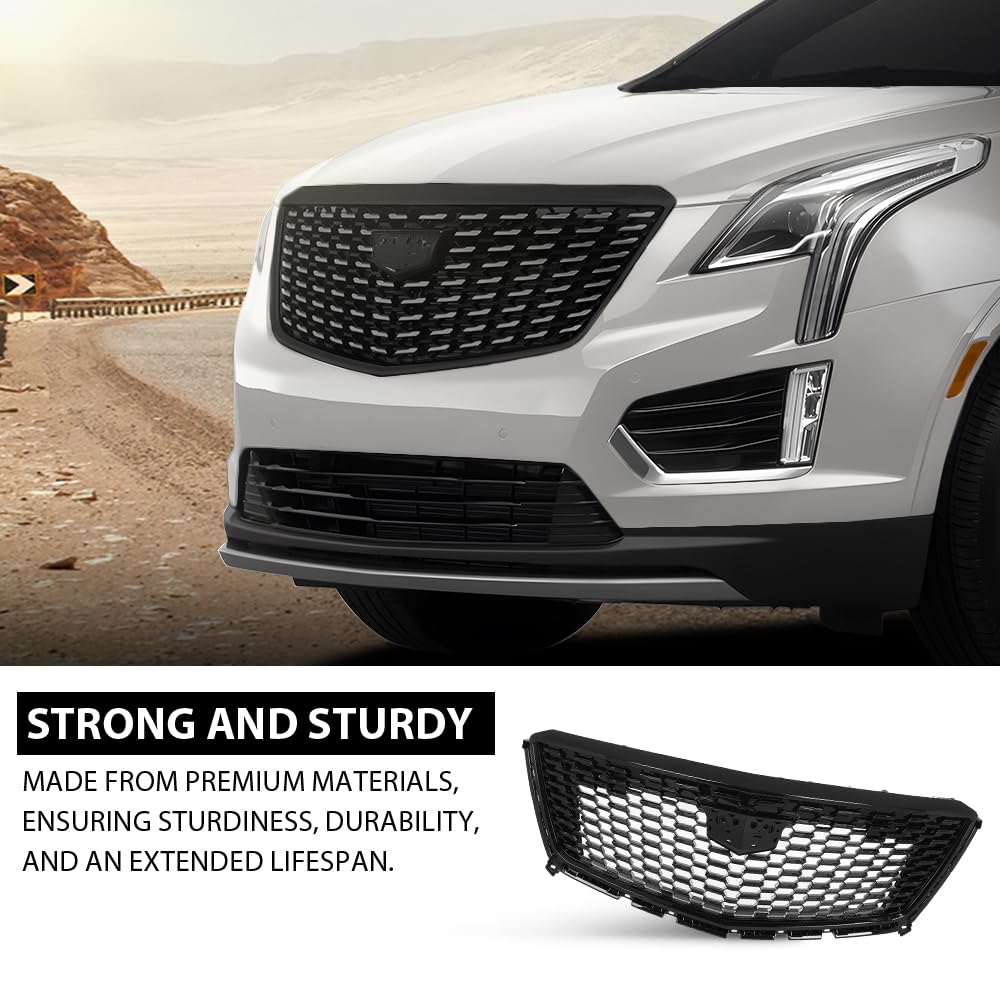 G-PLUS Front Bumper Upper Grille Compatible with Cadillac XT5 2017-2021 Gloss Black