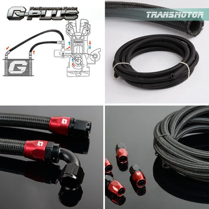G-PLUS Stainless Steel Oil/Fuel Hose & Fitting Hose End Adaptor Kit,Transmission Gas Oil Fuel Line Fittings Kit 5 Meter Universal Replacement (8AN, Black)