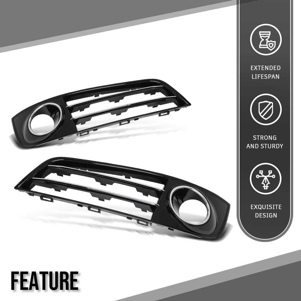 G-PLUS Front Bumper Grille Fog Light Cover Compatible with Audi A8 D4 2011 2012 2013 2014 4H0807679E, 4H0807680E Chrome Black