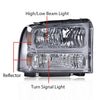 G-PLUS Headlights Assembly, Compatible with 99-04 Ford F250 F350 F450 F550 Super Duty/00-04 Ford Excursion Bumper Headlamps, Smoky Lens Chrome Housing Amber Reflector