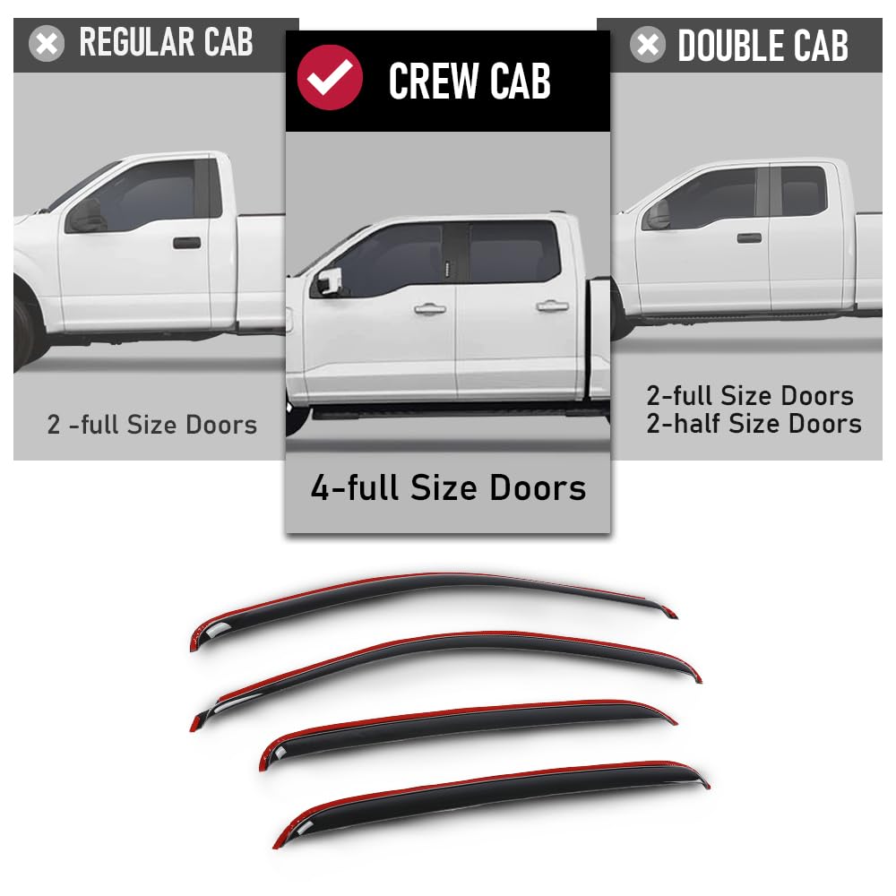 G-PLUS 4PCS in-Channel Window Visors Sun Rain Guards Side Wind Deflector Compatible with Chevy Silverado GMC Sierra 1500 Crew Cab Only/Chevy Avalanche 2007-2013 Smoke