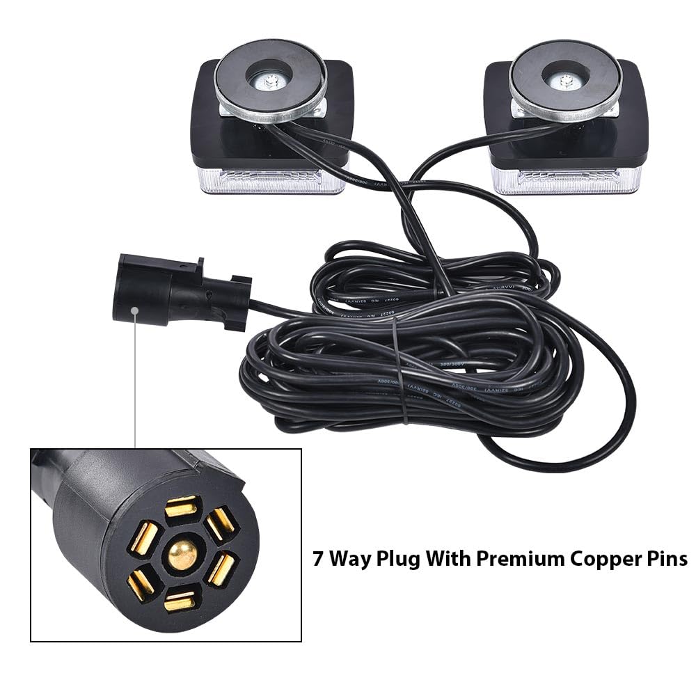 G-PLUS 2pcs Magnetic LED Trailer Towing Light Kit 24ft Cable with 7 Pin Plug Fit for 5 Wire Systems Standard Trailer RVs Campers Trucks UTEs UTVs