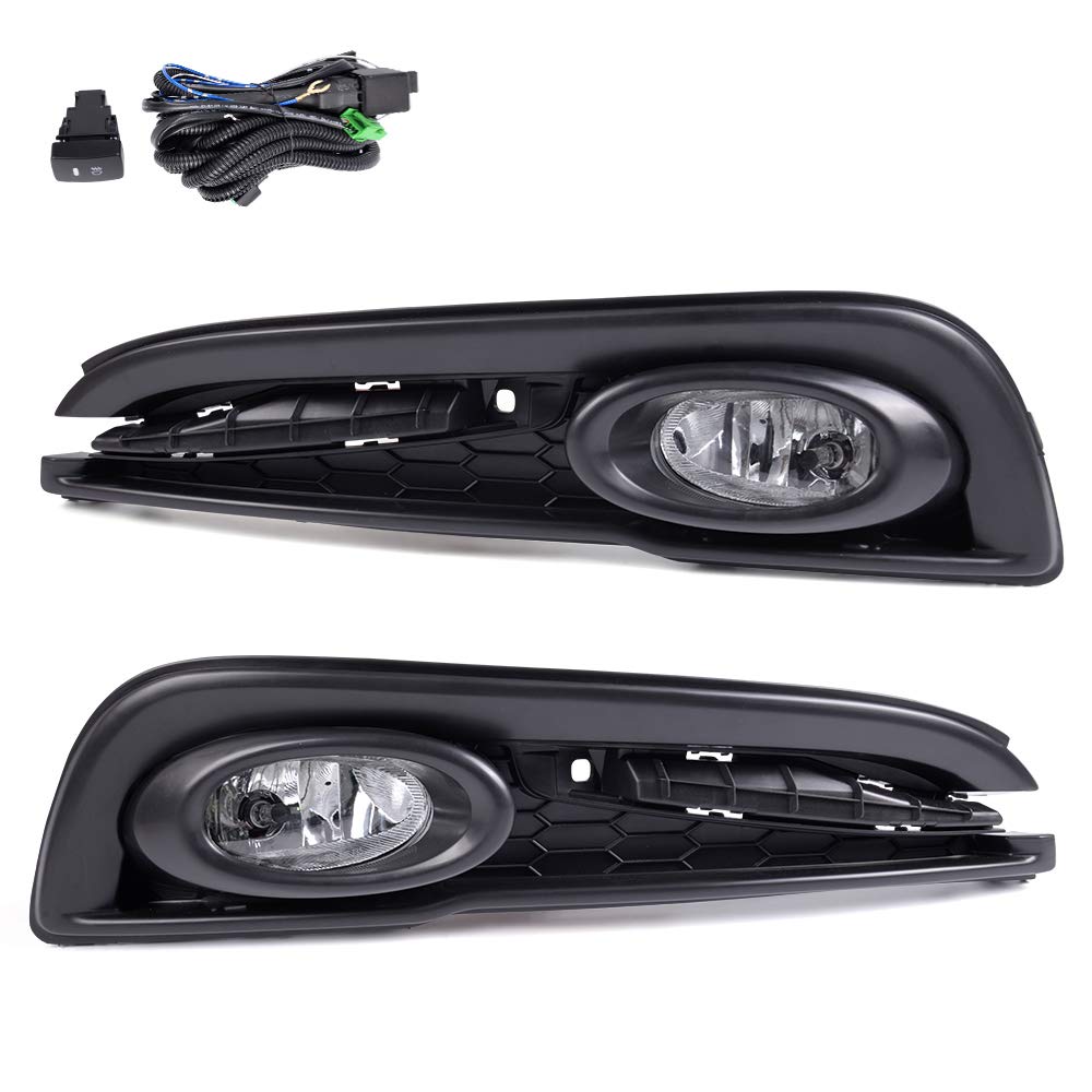 G-PLUS Clear Plastic Lens Bumper Driving Fog Lights Compatible With 2013-2015 Honda Civic Sedan 4-Door Lights Assembly With H11 12V 55W Halogen Bulbs + Wiring Kit & Swith
