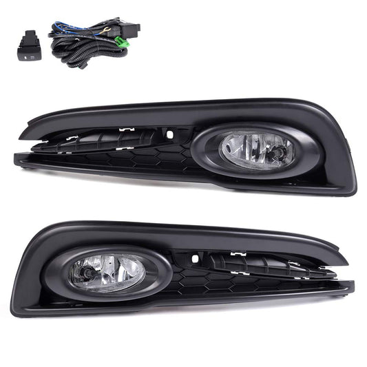 G-PLUS Clear Plastic Lens Bumper Driving Fog Lights Compatible With 2013-2015 Honda Civic Sedan 4-Door Lights Assembly With H11 12V 55W Halogen Bulbs + Wiring Kit & Swith