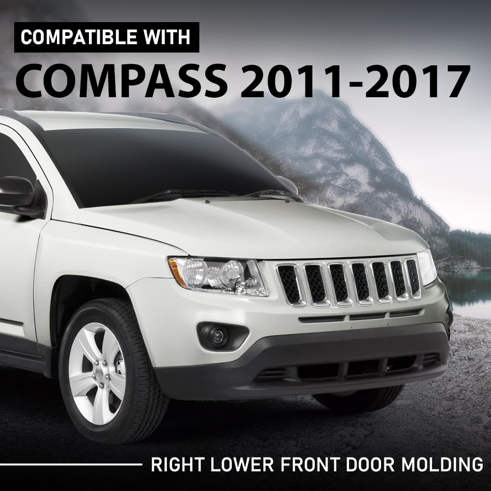 G-PLUS Front Right Exterior Door Molding Compatible with Jeep Compass 2011-2017 Black 5182562AB