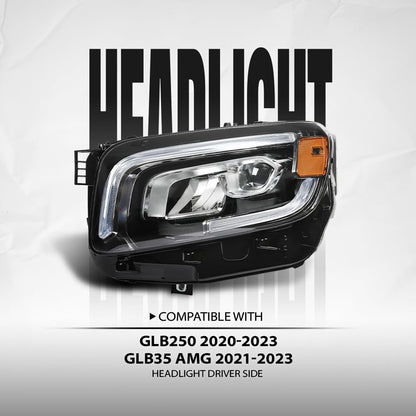 G-PLUS LED Headlight Left Side Compatible with Benz GLB250 2020 2021 2022 2023, Fit Benz GLB35 AMG 2021 2022 2023 MB2502269, 2479064100 Black