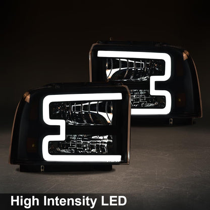 G-PLUS LED Headlights Compatible with Ford F250 F350 F450 F550 Super Duty 2005-2007 DRL BAR Headlamps Clear Lens Black Housing Amber Reflector,faros delanteros