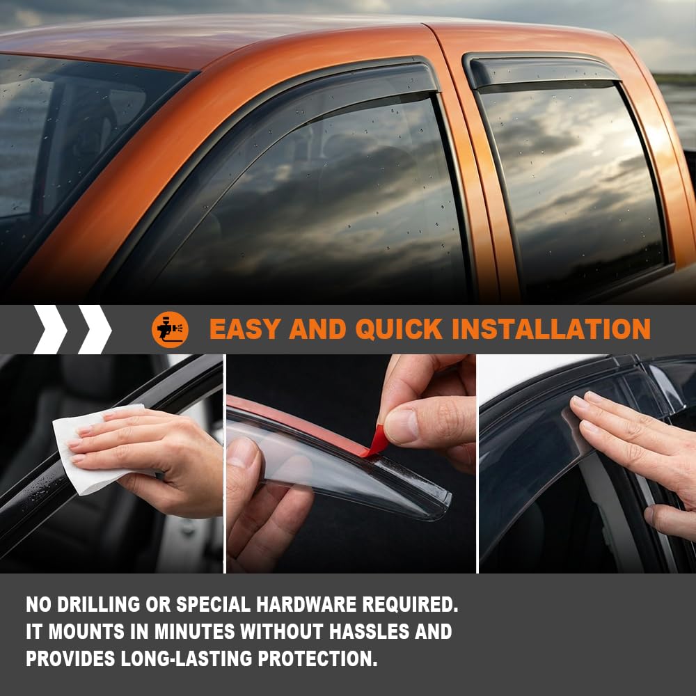 G-PLUS in-Channel Side Window Vent Visor Deflectors Rain Guards Compatible with Toyota Tacoma Double/Ext Cab 2016-2023 Only; Will Not Fit Access Cab Impact-Resistant PMMA 4 PCS Smoky