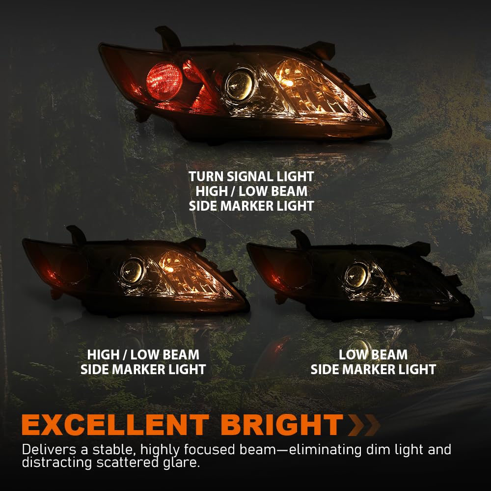 G-PLUS Headlight Assembly Left and Right Side Compatible with Toyota Camry 2007-2009 TO2502200, 20-6758-80, 20-6758-80-9, 206758801, TO2502200 OEM Fit Standard No Modification 2 PCS White