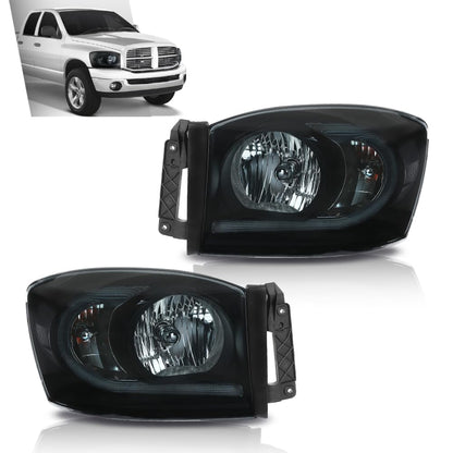G-PLUS LED Headlights Assembly Headlamps Left Right Compatible with Dodge Ram 1500 2006-2008,Fit Dodge Ram 2500 3500 2006-2009 Smoke Lens Black Housing Clear Reflector,faros delanteros