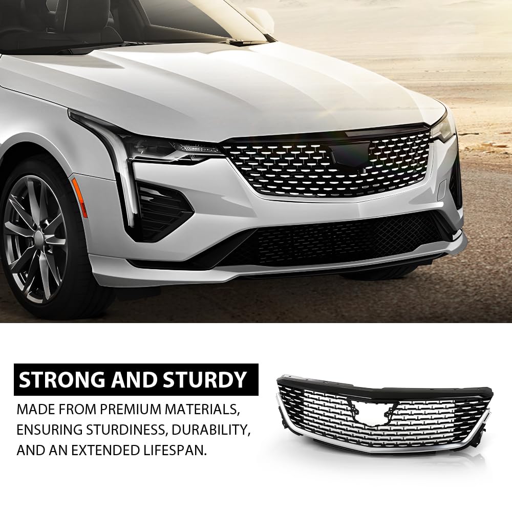 G-PLUS Front Bumper Grille Grill Compatible with Cadillac CT4 2020-2023 84880982, 85104936 Chrome Black