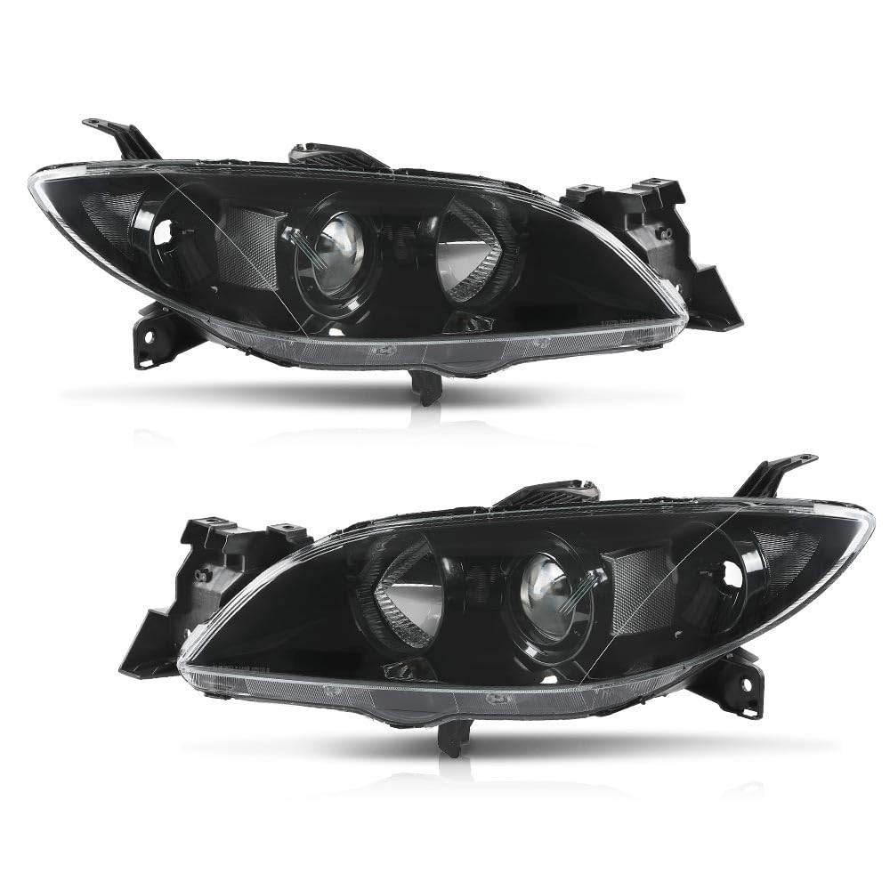G-PLUS Projector Headlights Headlamps Fit Mazda 3 4-Door Sedan 2004-2009 NOT Fit Hatchback Models, Not Fit Factory HID Models Clear Lens Black Housing Clear Reflector,faros delanteros
