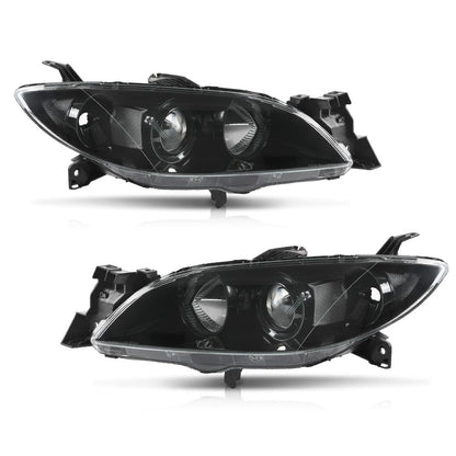 G-PLUS Projector Headlights Headlamps Fit Mazda 3 4-Door Sedan 2004-2009 NOT Fit Hatchback Models, Not Fit Factory HID Models Clear Lens Black Housing Clear Reflector,faros delanteros
