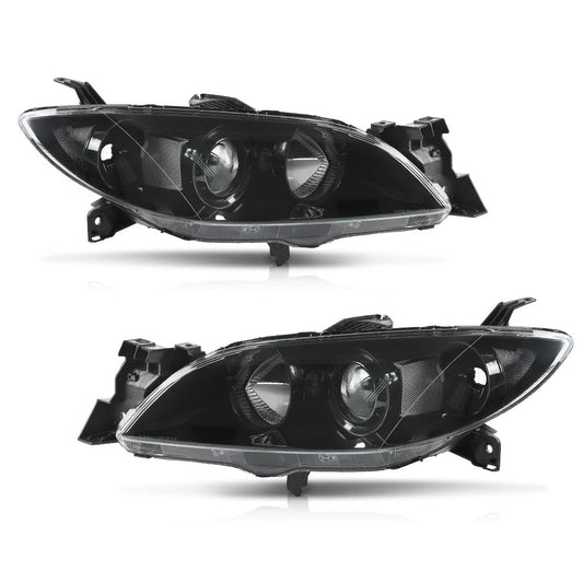 G-PLUS Projector Headlights Headlamps Fit Mazda 3 4-Door Sedan 2004-2009 NOT Fit Hatchback Models, Not Fit Factory HID Models Clear Lens Black Housing Clear Reflector,faros delanteros