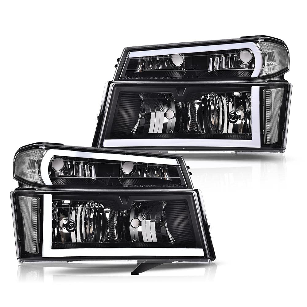 G-PLUS LED DRL Headlights, Fit Chevy Colorado/GMC Canyon 2004-2012,Fit Isuzu i-280 i-350 2006/i-290 i-370 2007-2008 Headlamps, Clear Lens Black Housing Clear Reflector,faros delanteros Assembly