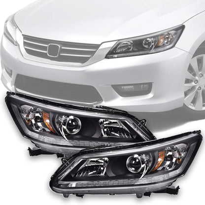G-PLUS Headlights Compatible with 2013 2014 4-Door Sedan Honda Accord Factory Style Automotive Headlamps Assembly (Black Passenger & Driver Side(Left+Right)),faros delanteros