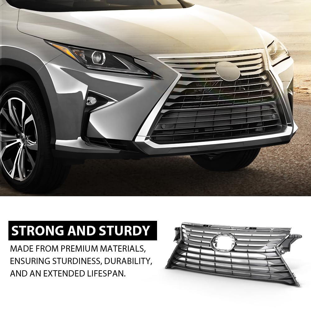 G-PLUS Front Bumper Upper Grille Compatible with LX RX350 2016-2018, Fit LX RX450H 2016-2019 & RX350L 2018, 531110E170, LX1200180 Gray