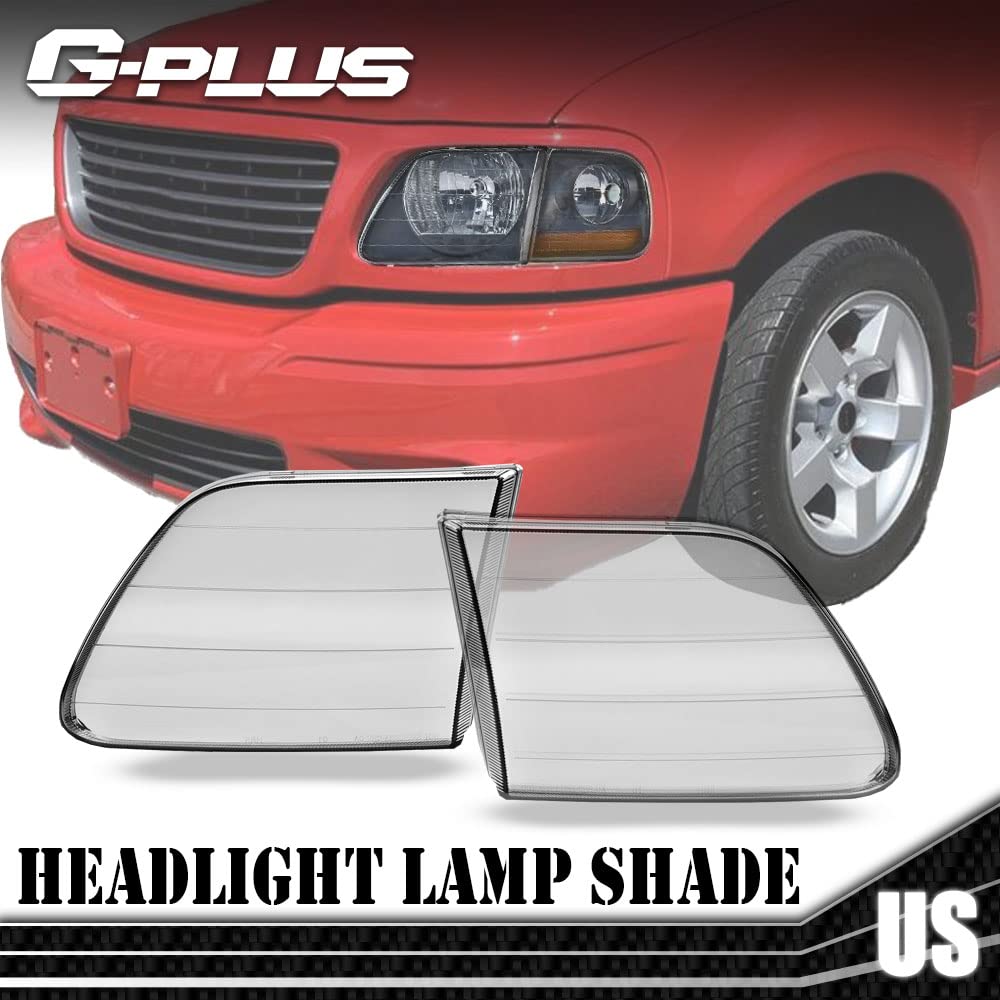 G-PLUS Front Headlight Lens Cover Compatible With 97-04 Ford F150 Expedition,1 Pair Left & Right Side (Smoky Lens)