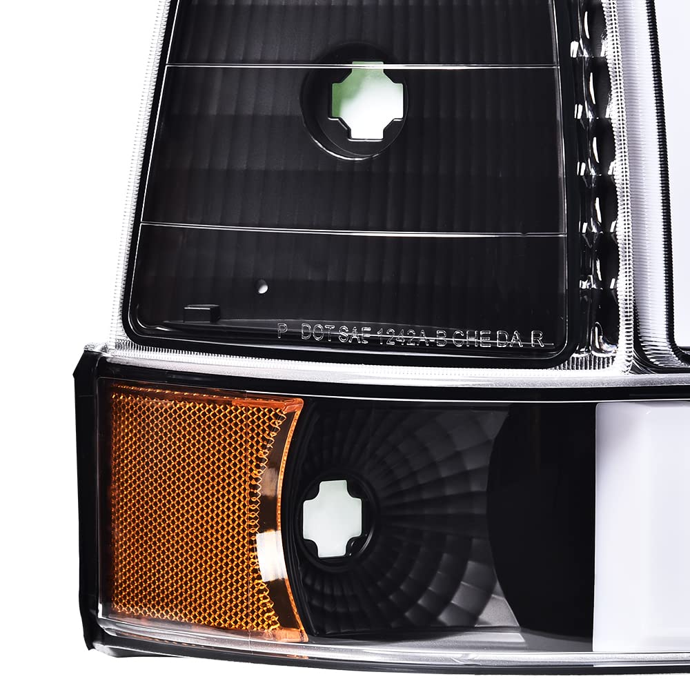 G-PLUS Headlights Fit 1992-1996 Bronco/1992-1996 Ford F150 F250 F350 Super Duty,97 9th Old Body Style Headlamps w/Corner Signal Clear Lens Chrome Housing Clear Reflector,faros delanteros