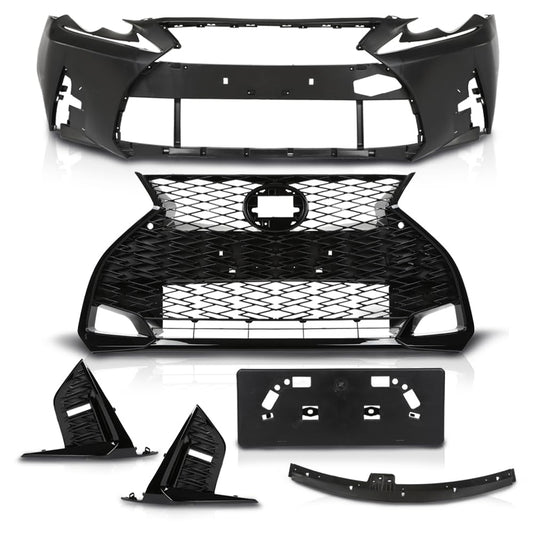 G-PLUS Front Bumper Set (1 × Bumper, 1 × Grille, 2 × Fog Light Bezel, 1× License Plate, 1× Trim Strip) Compatible with 2014-2016 LX IS IS250 IS200t IS350 to 21 F-Sport Style 6 Pcs
