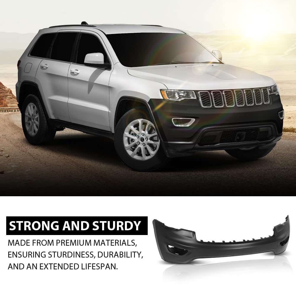 G-PLUS Bumper Cover Fascia Front Upper Compatible with Jeep Grand Cherokee 2016-2022,Fit Models without Park Assist System, With Tow Hook Holes