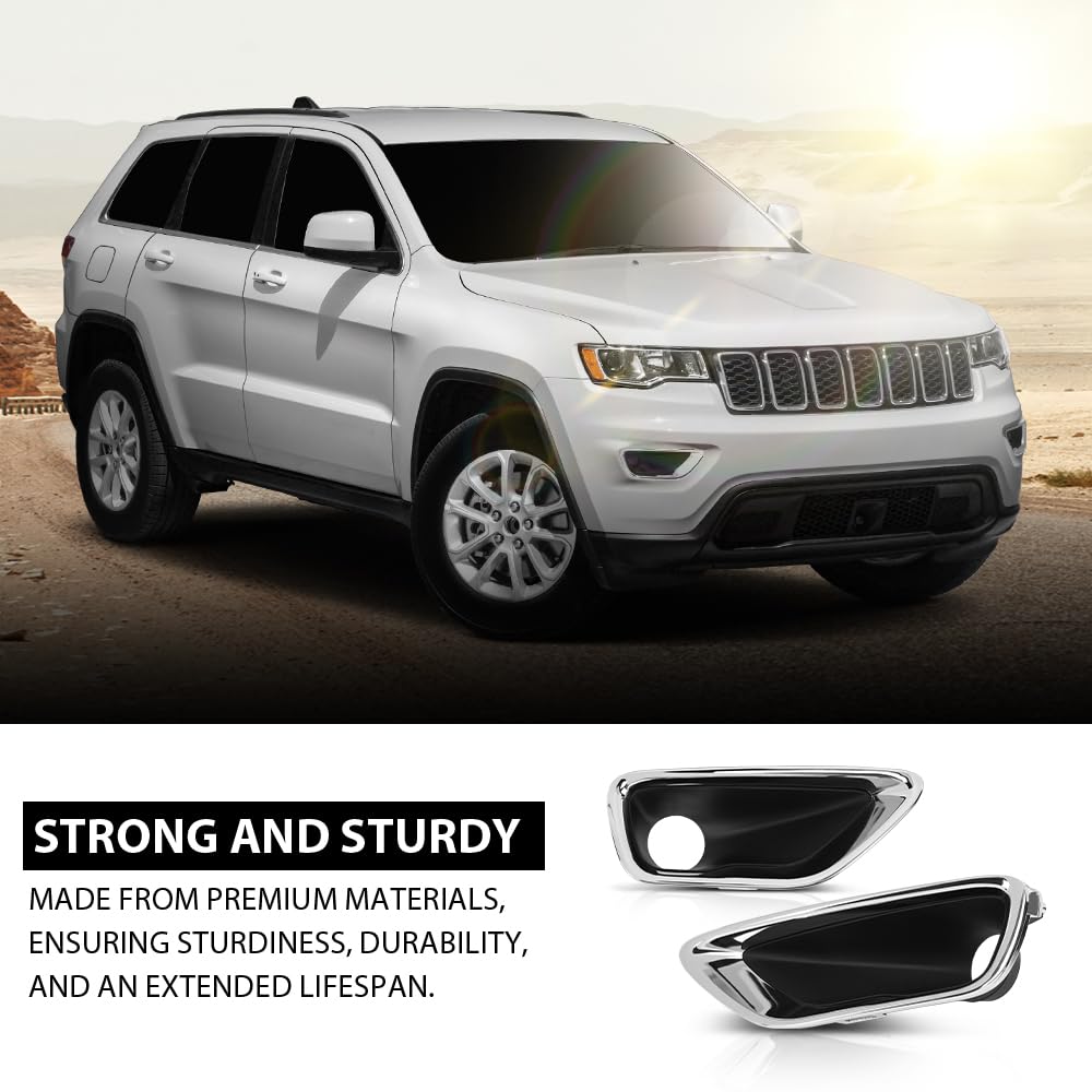 G-PLUS 2PCS Fog Light Covers Compatible with Jeep Grand Cherokee 2016 2017 2018 2019 2020 Chrome Lamp Bezel Trims 68261710AA, 68261711AA