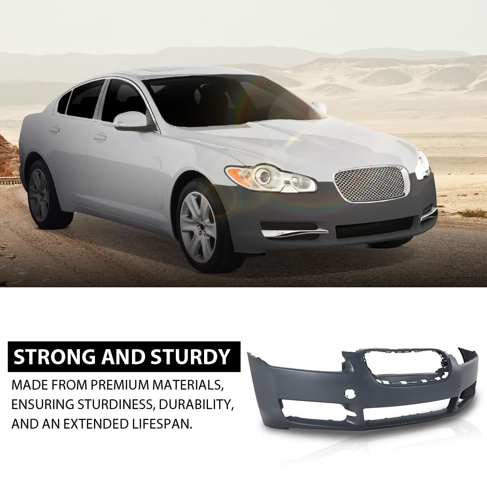 G-PLUS Front Bumper Cover Compatible with Jaguar XF Supercharged 2009-2011 w/Tow Hook Hole & Fog Light Holes & Parking Aid Sensor Holes, C2Z8838XXX, JA1000142, Black