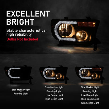 G-PLUS LED Headlights Halogen Headlamps Compatible with Toyota Tundra 2007-2013,Fit Toyota Sequoia 2008-2017 Clear Lens Black Housing Clear Reflector,faros delanteros