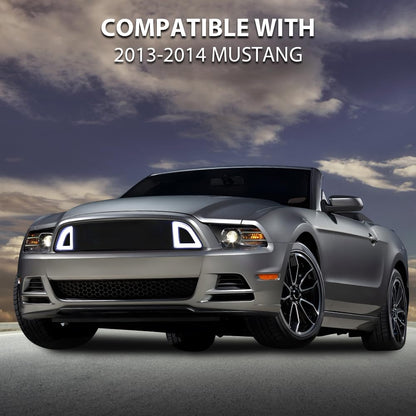 G-PLUS Honeycomb Mesh Front Bumper Upper Grill Compaitble with Ford Mustang 2013-2014 (Except Shelby) Upper Hood Grille With DRL LED Yellow Turn Signal Clear Lens ABS