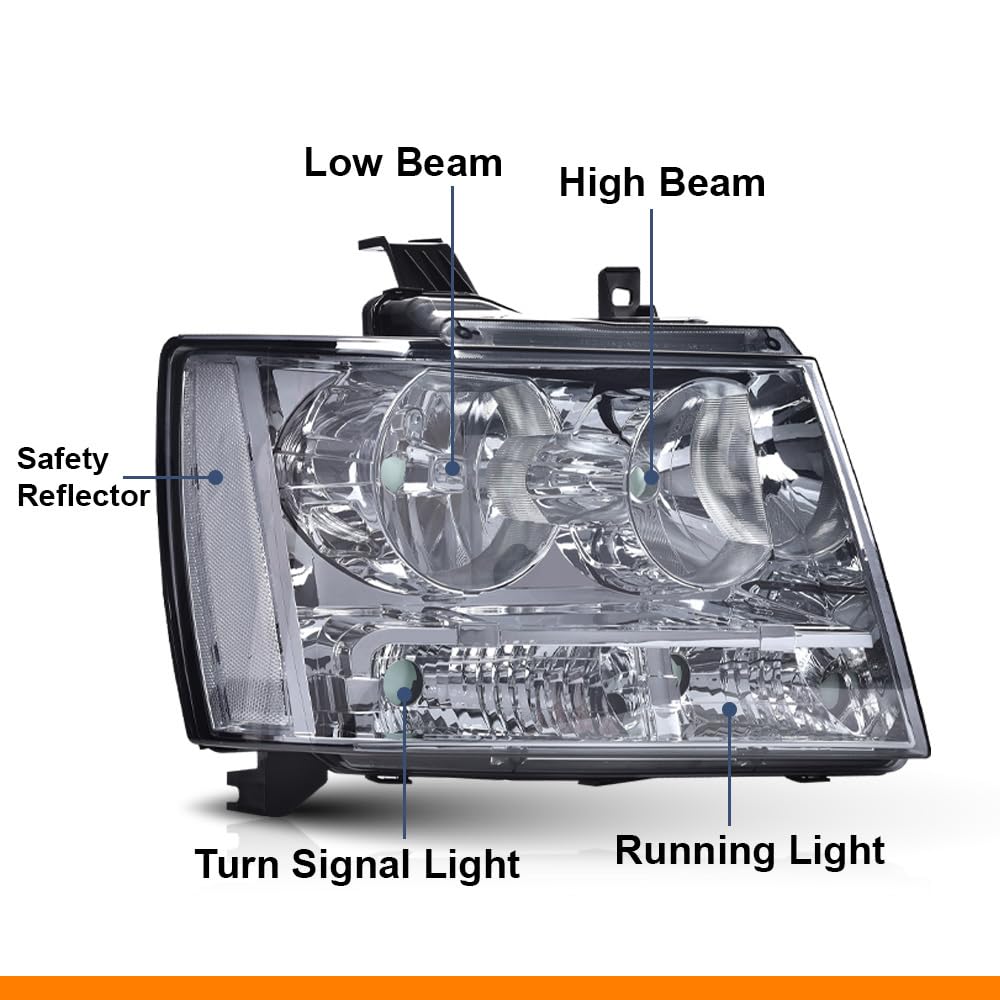 G-PLUS Headlights Assembly Compatible with Chevy Tahoe Subarban Avalanche 2007-2014 Set Pair Bumper Corner Headlamps Left & Right Smoky Lens Chrome Housing Clear Reflector,faros delanteros
