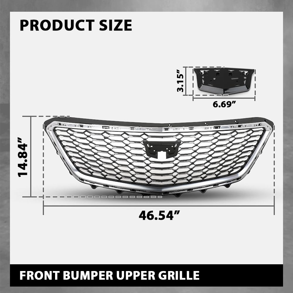 G-PLUS Bumper Grille Grill W/O Camera Front Upper Compatible with Cadillac XT4 2021-2023 84536239, 84658410, 84504262 Chrome Black