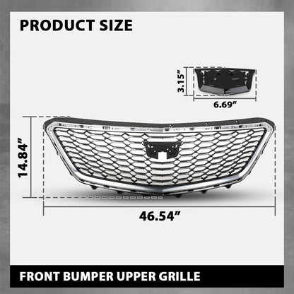 G-PLUS Bumper Grille Grill W/O Camera Front Upper Compatible with Cadillac XT4 2021-2023 84536239, 84658410, 84504262 Chrome Black