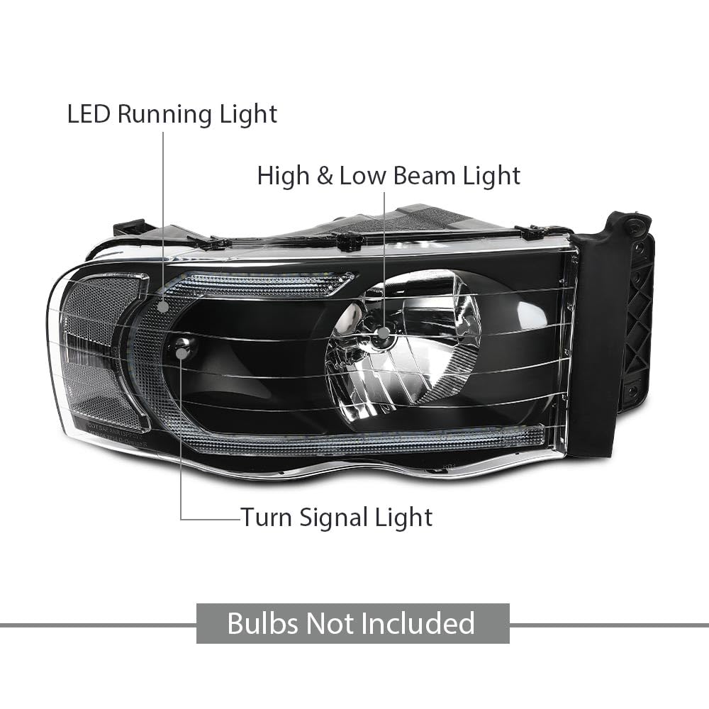 G-PLUS LED Headlights Compatible with Dodge Ram 1500 2002-2005,Fit Dodge Ram 2500 3500 2003-2005 Headlamps Clear Lens Black Housing Clear Reflector Left & Right,faros delanteros Assembly