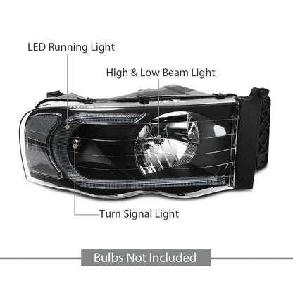G-PLUS LED Headlights Compatible with Dodge Ram 1500 2002-2005,Fit Dodge Ram 2500 3500 2003-2005 Headlamps Clear Lens Black Housing Clear Reflector Left & Right,faros delanteros Assembly
