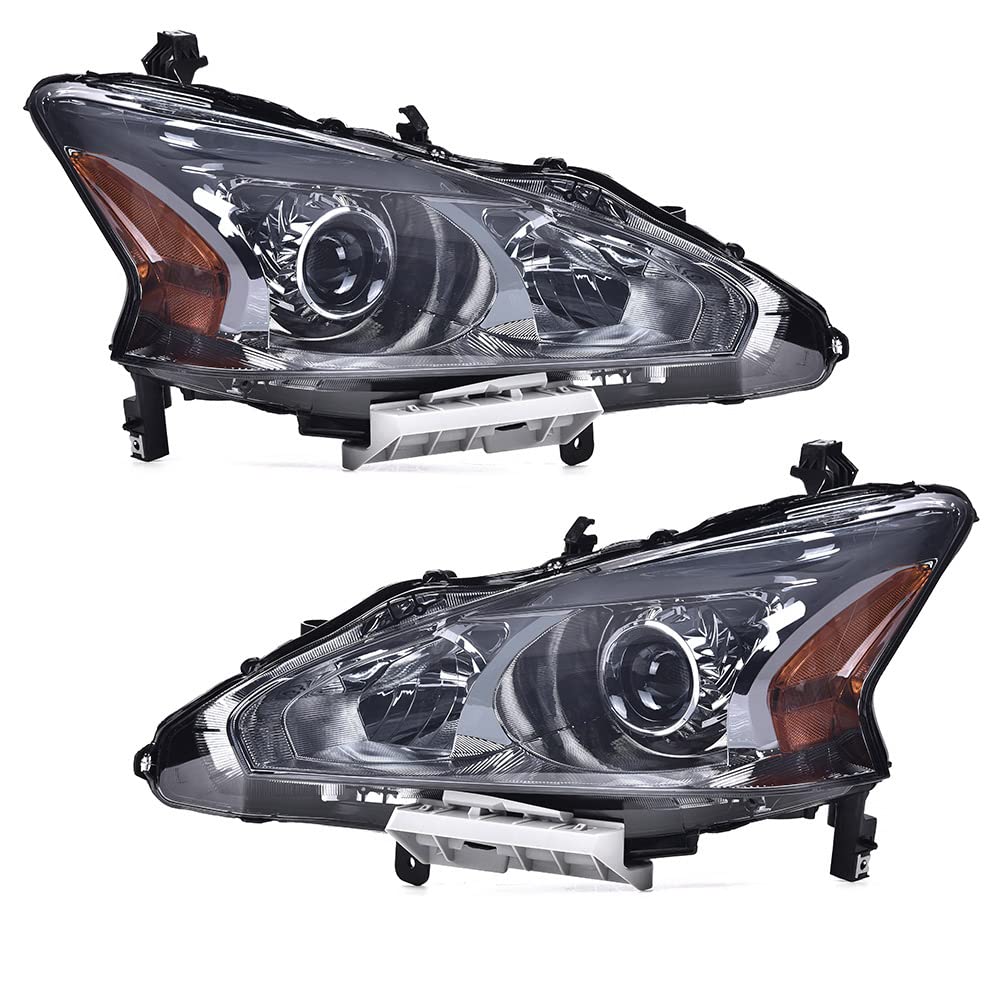 G-PLUS Headlights Compatible With 2013 2014 2015 Nissan Altima 4-Door Sedan Factory Style Automotive Halogen Model Headlamps (Smoky Lens Chrome Housing Amber Reflector),faros delanteros