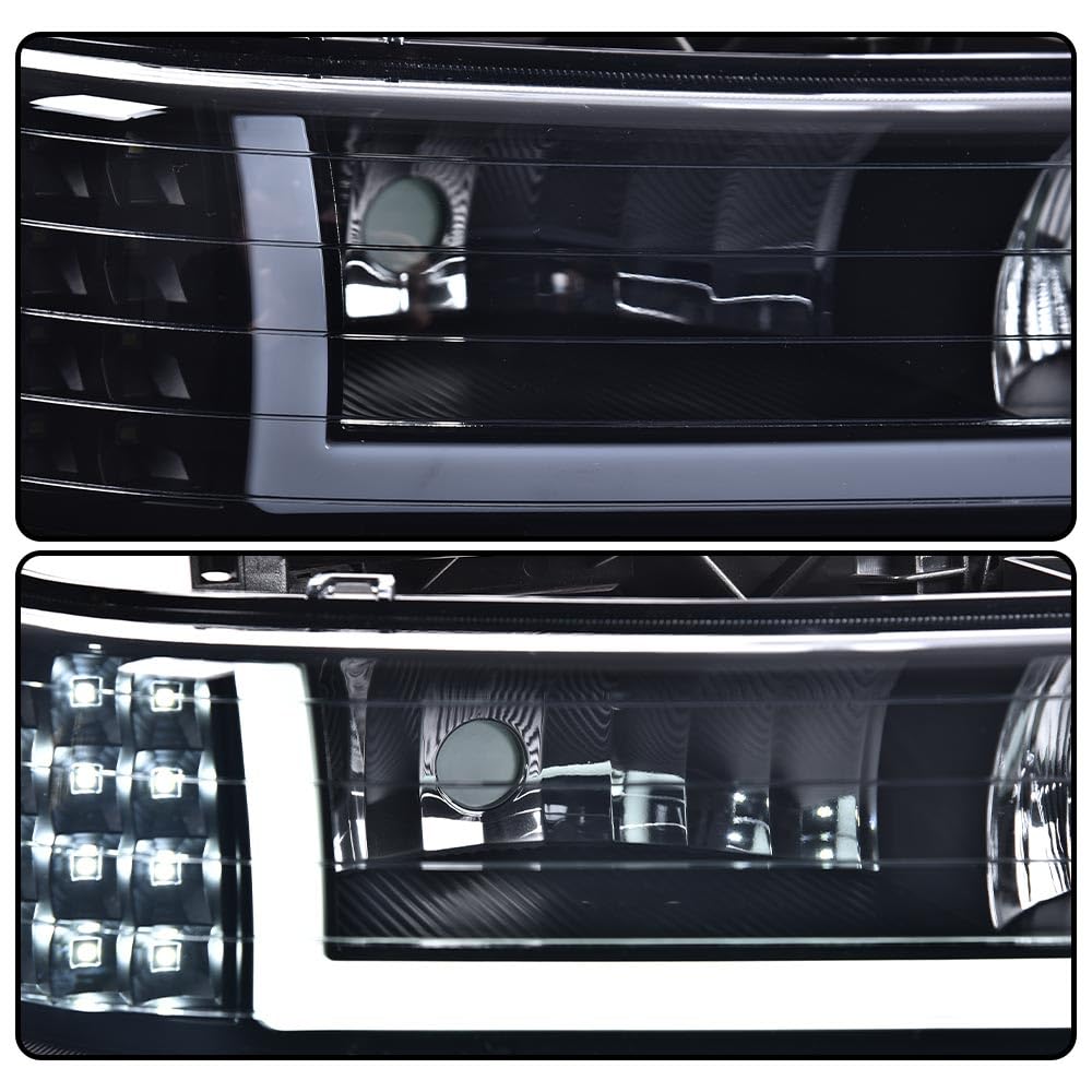 G-PLUS LED Headlights, Compatible with Chevy Silverado 1999-2002,Fit Chevy Tahoe/Suburban 1500 2500 2000-2006,Bumper Headlamps Smoky Lens Black Housing Amber Reflector