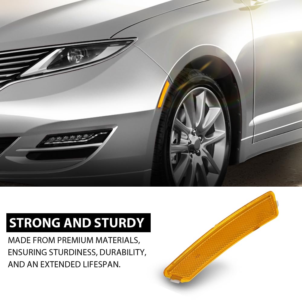 G-PLUS Front Left Bumper Reflector Side Marker Light Lamp, Compatible with Lincoln MKZ 2013-2016, Driver Side, DP5Z13A565F, FO1084100C
