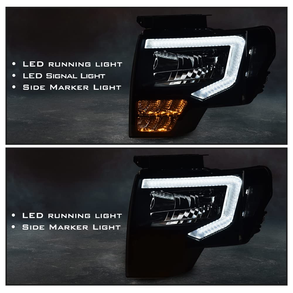 G-PLUS LED Tube Headlights Assemblies Compatible with Ford F150 2009-2014 Headlamps Smoky Lens Black Housing Clear Reflector Driver Side & Passenger Side,faros delanteros