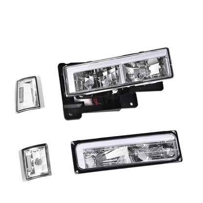 G-PLUS LED DRL headlights, Compatible with 1994 1995 1996 1997 1998 1999 GMC C1500 K1500 Yukon bumper Headlamp, Clear lens Chrome Housing Clear Reflector