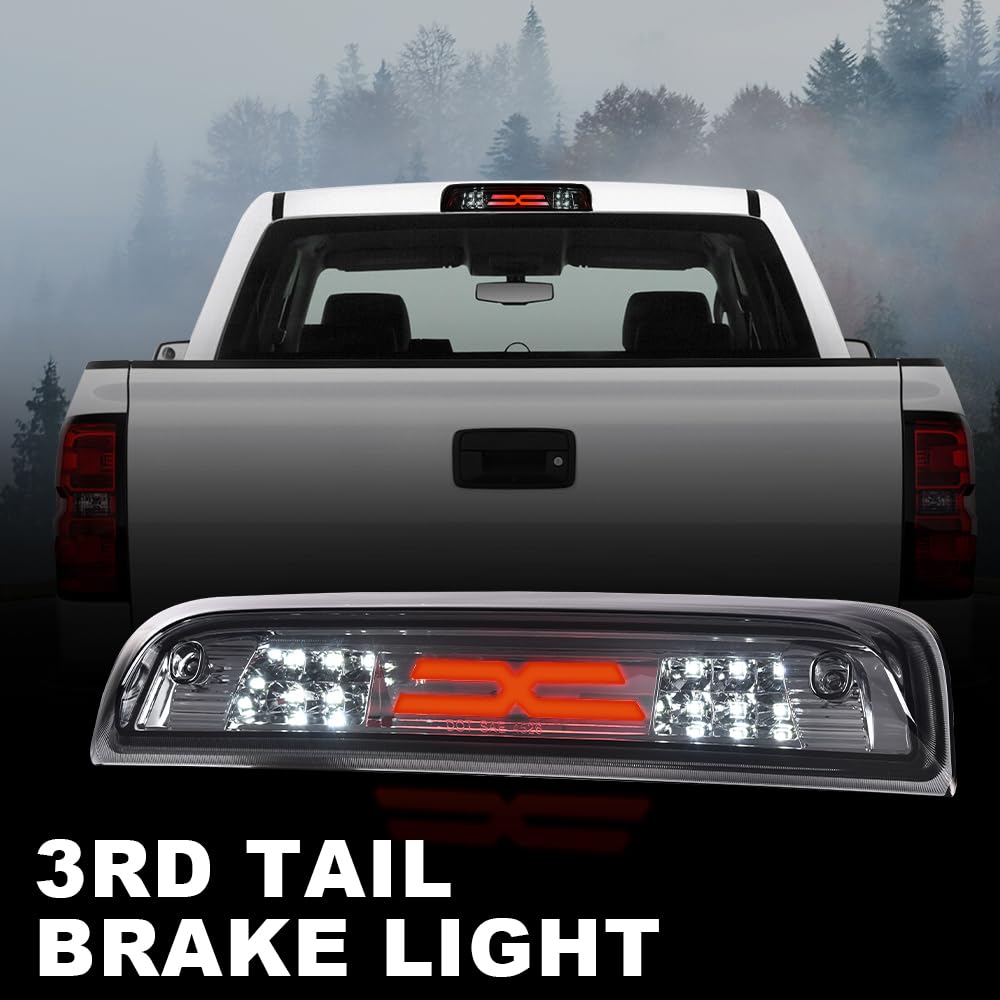 G-PLUS LED 3rd Third Brake Light Compatible with Chevy Silverado 2014-2020,Fit GMC Sierra 2014-2020,X Type High Mount Stop Lamp Tail Cargo Lamp Smoky Lens Clear Housing