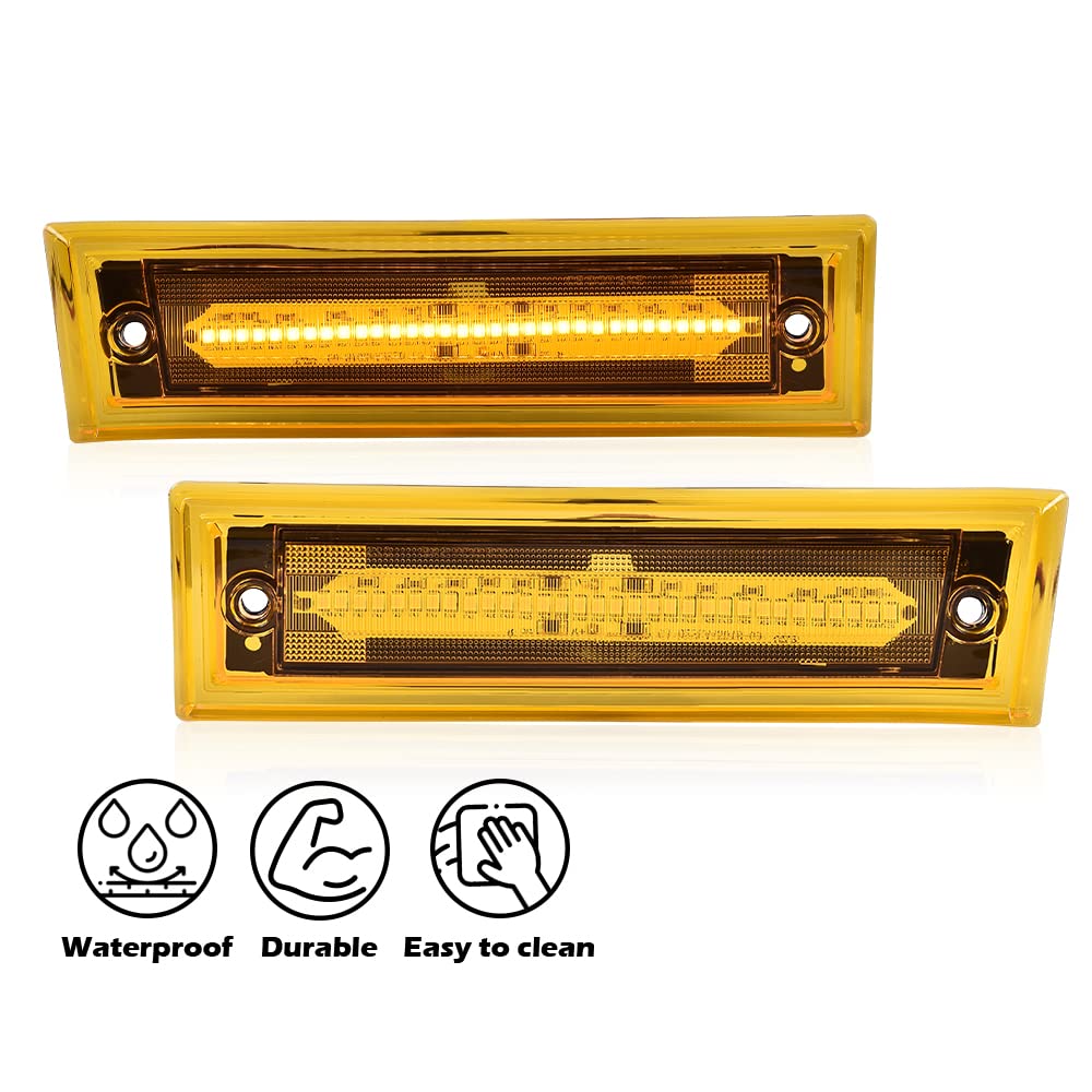 G-PLUS Lens Amber LED Front Side Marker Light Compatible with 81-91 Chevy C10 C20 C30 GMC GM2550115, GM2551107