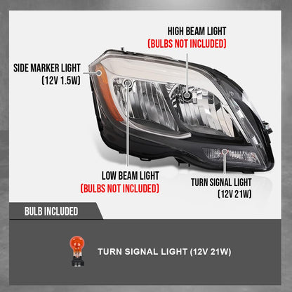 G-PLUS Halogen Headlight Passenger Side Right Compatible with Benz GLK250 Bluetec 4Matic 2013 2014 2015, Fit Benz GLK350 (submodel: 4Matic, Base) 2013-2015 2048204239, MB2503203 Black