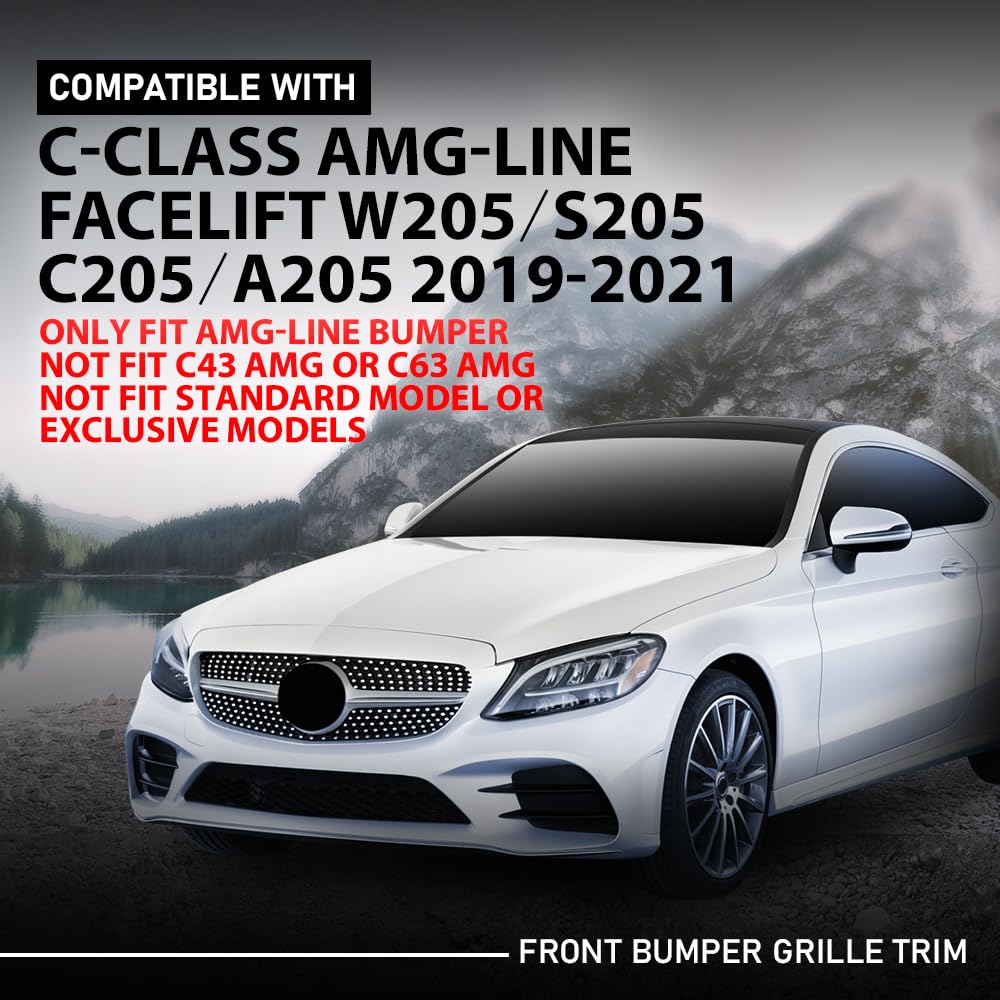 G-PLUS Pair Front Bumper Lower Grille Trim, Compatible with Benz C-Class AMG-Line 2019-2021 Facelift (W205, S205, C205, A205), LH Driver & RH Right 2PCS, 2058857202, 2058857302 Fog Light Cover